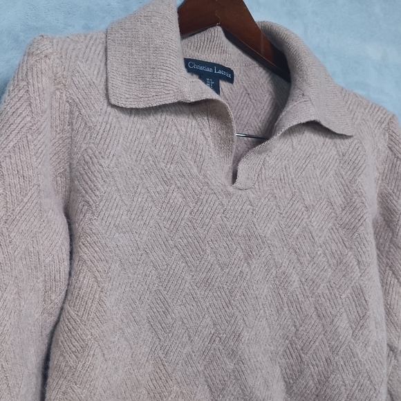 Christian Lacroix Women’s Merino Wool Cashmere Beige Knit S Collared Sweater Top - Picture 2 of 10